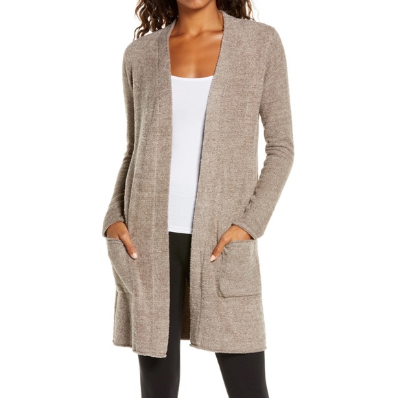 Barefoot Dreams Cozychic Lite Long Cardigan Heather Cocoa Sz M